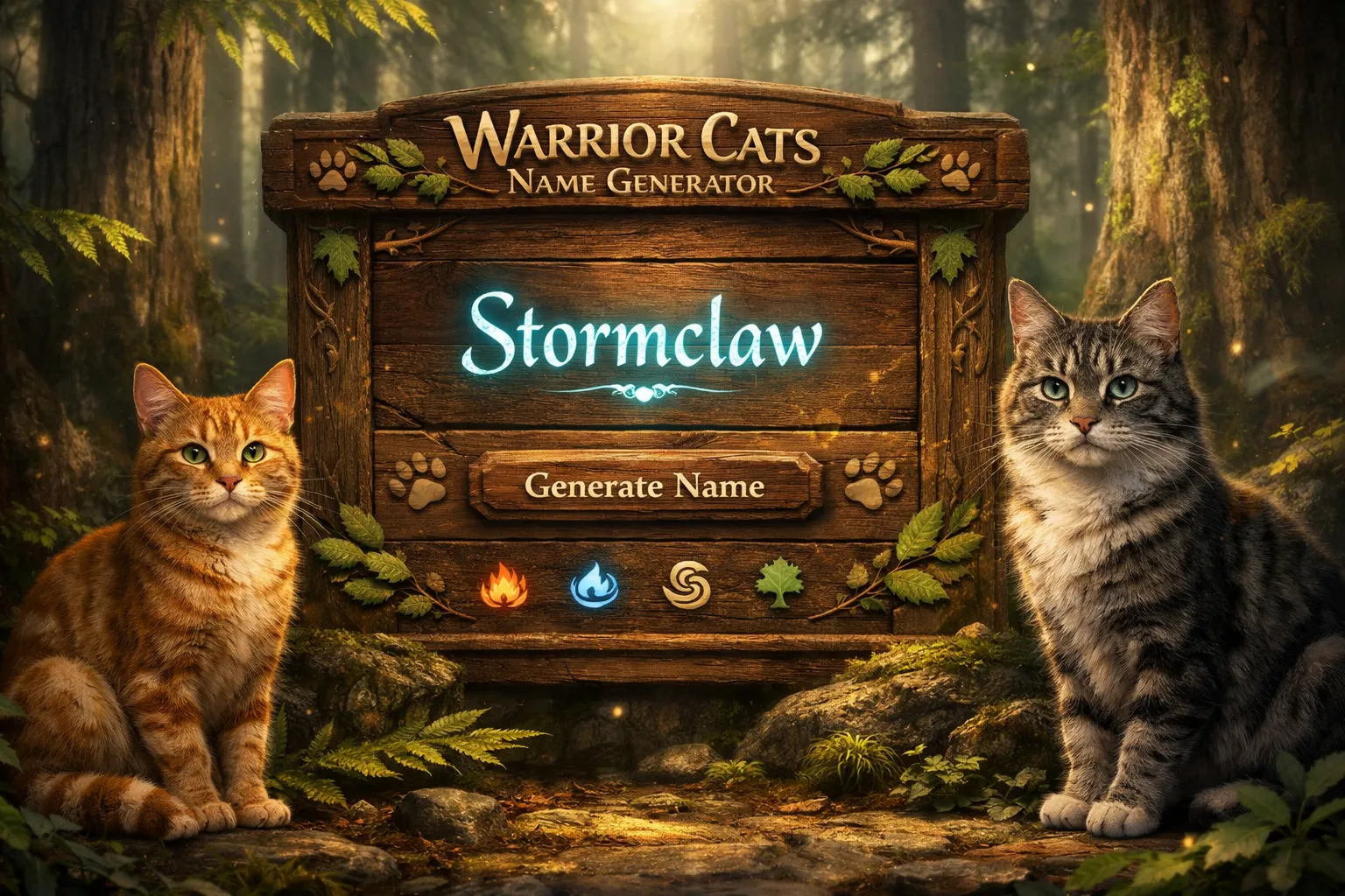 Warrior Cat Name Generator — create unique clan names for ThunderClan, ShadowClan, RiverClan and more
